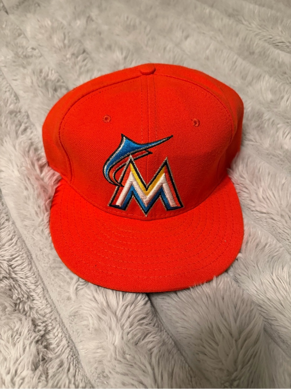 New Era Orange Miami Marlins Fitted Cap with Blue and Yellow Logo